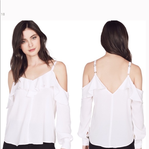 NWT A.L.C. Felix Silk Cold Shoulder Long Sleeve Ruffle Top Blouse Gesso 6 $325 - Picture 3 of 11